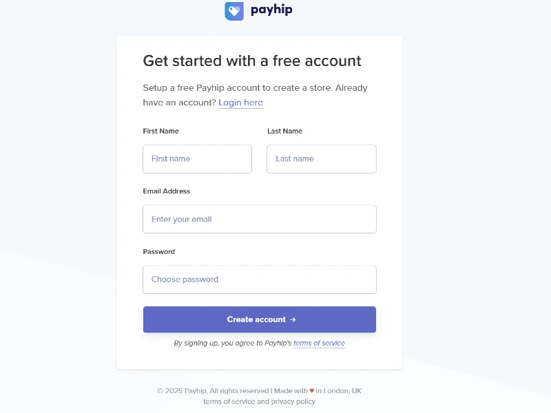 datos crear cuenta en payhip