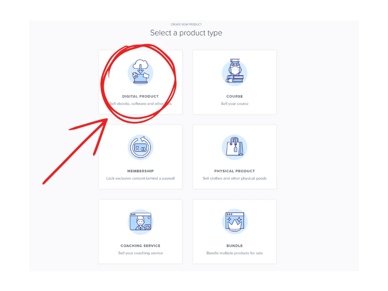 seleccionar digital product en payhip