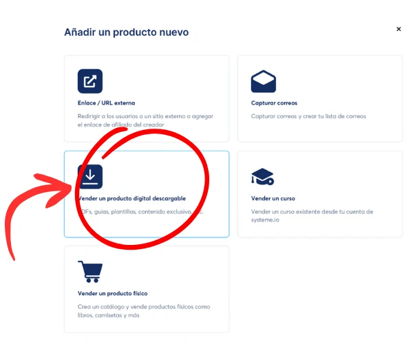 añadir producto digital en systeme